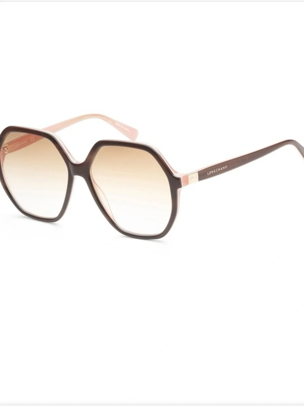 Longchamp LO707S 208 (Havana/Rose) Geometric/Hexagonal Sunglasses 58-15-140 NWOT